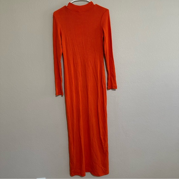 Zara Women Ribbed Dress with Slit Orange Maxi Long Size S - Picture 2 of 9